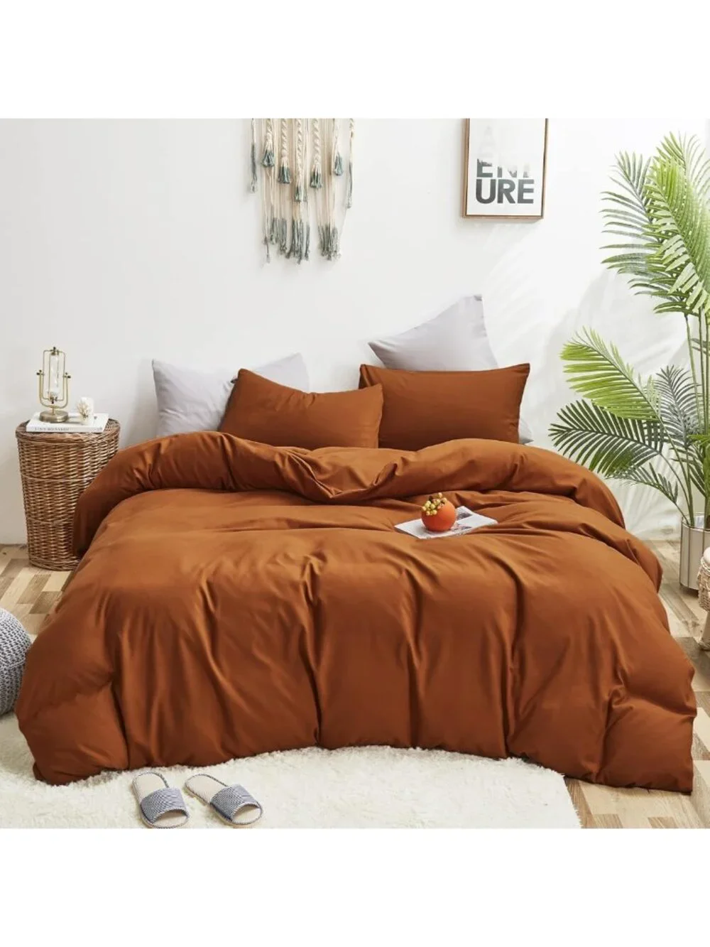 Cozy Pumpkin Comforter Set King - Soft Rust Terracotta Bedding, Warm Brown Quilt